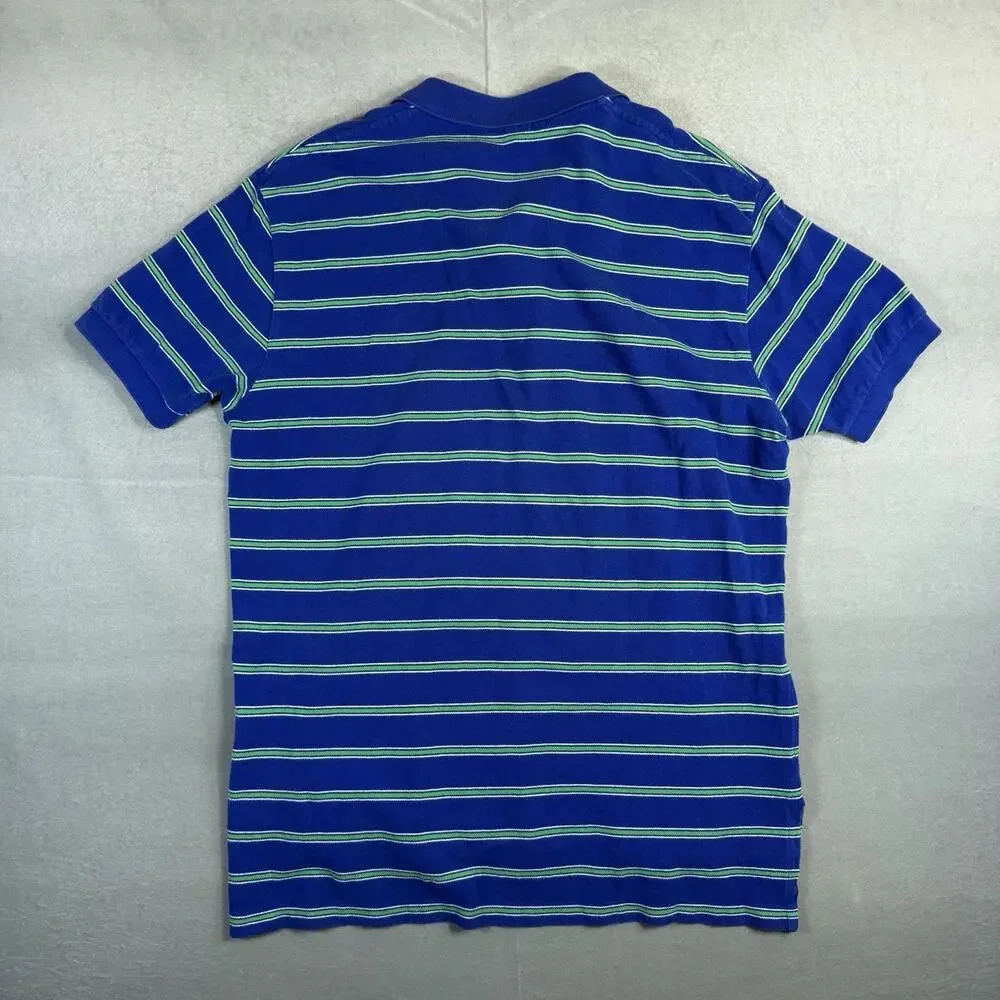 VTG Polo Ralph Lauren Shirt Mens Large Blue Green Striped Pony Short Sleeve 90s